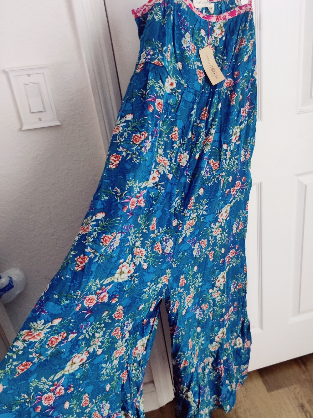 NATURAL LIFE Teal Floral Wide-Leg Smocked Jumpsuit - Picture 2 of 5
